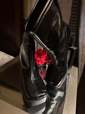 Women's Black Patent Platform Ankle Boots